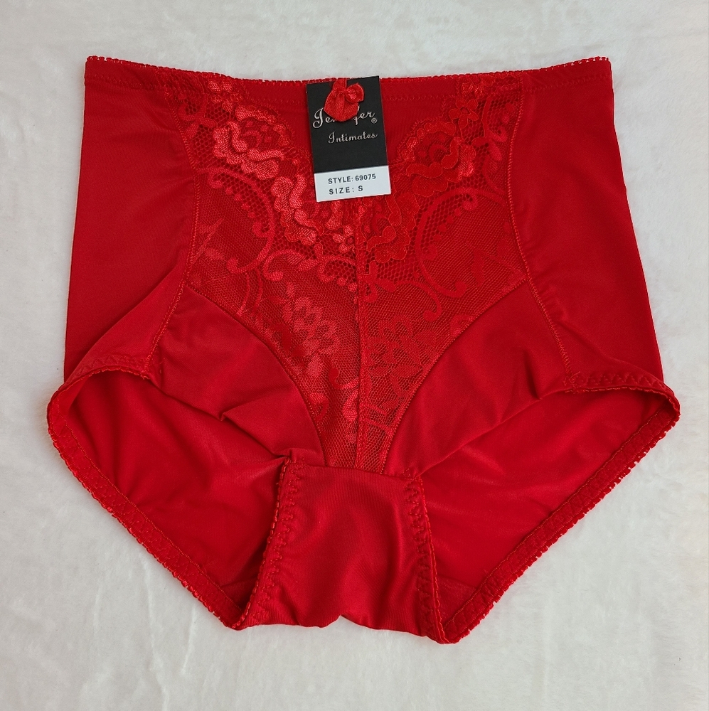 Y2K Jennifer Silky Smooth Satin Hi-Waist Shaping Brief Size Sm Red